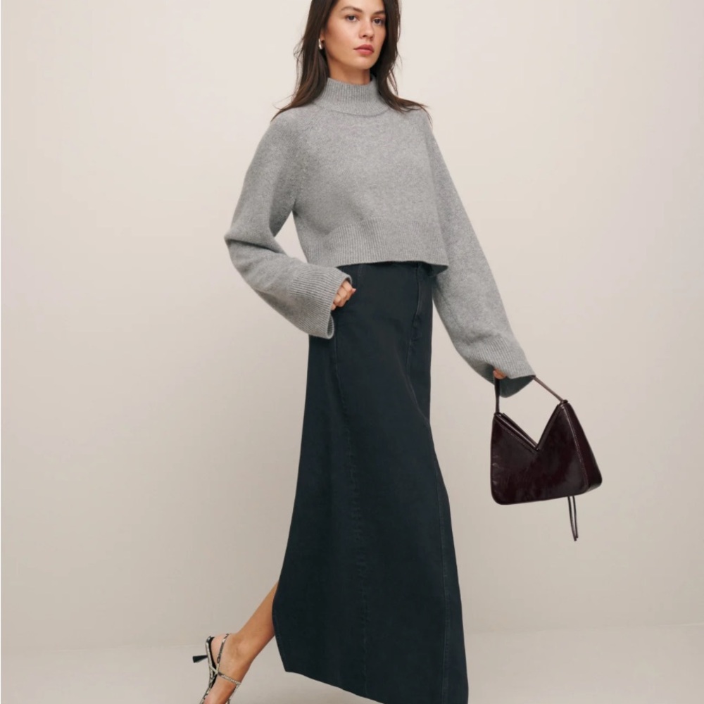 NWT Reformation Black Denim Myles Maxi Skirt